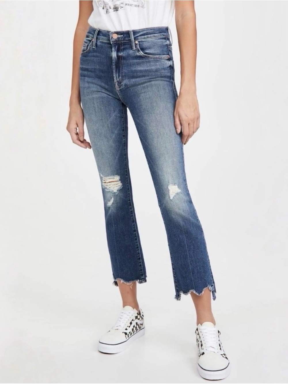 Mother The Insider Crop Step Chew Distressed Jeans
